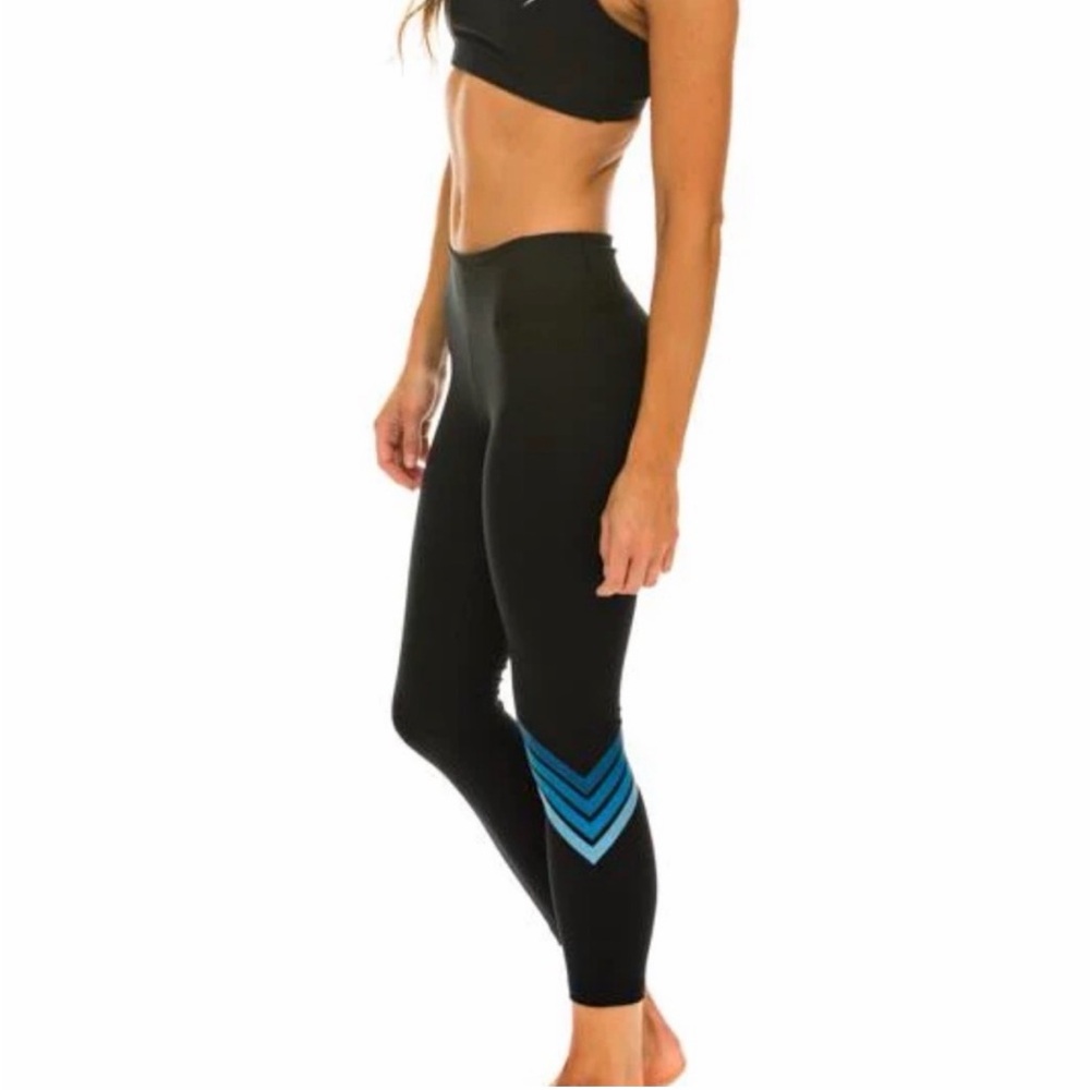 Aviator Nation Chevron Crop Leggings Black Blue Teal Size XL Mid Rise
